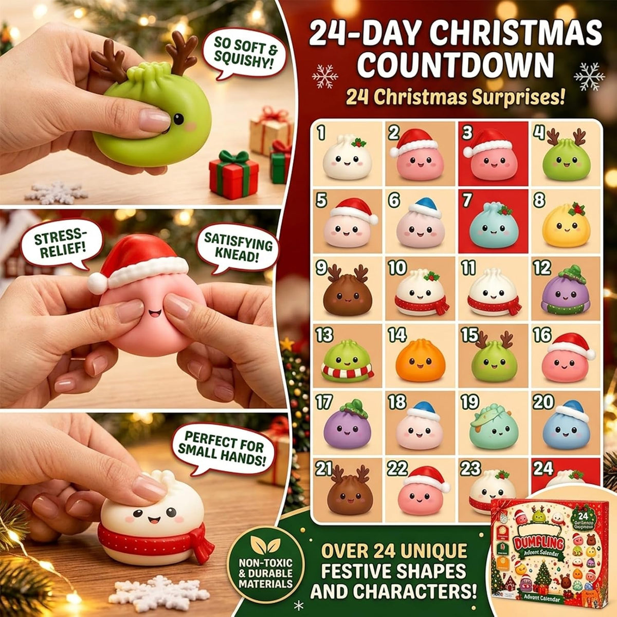 2026 Christmas Squishies Advent Calendar, 24 Day Mini Collectible Figures